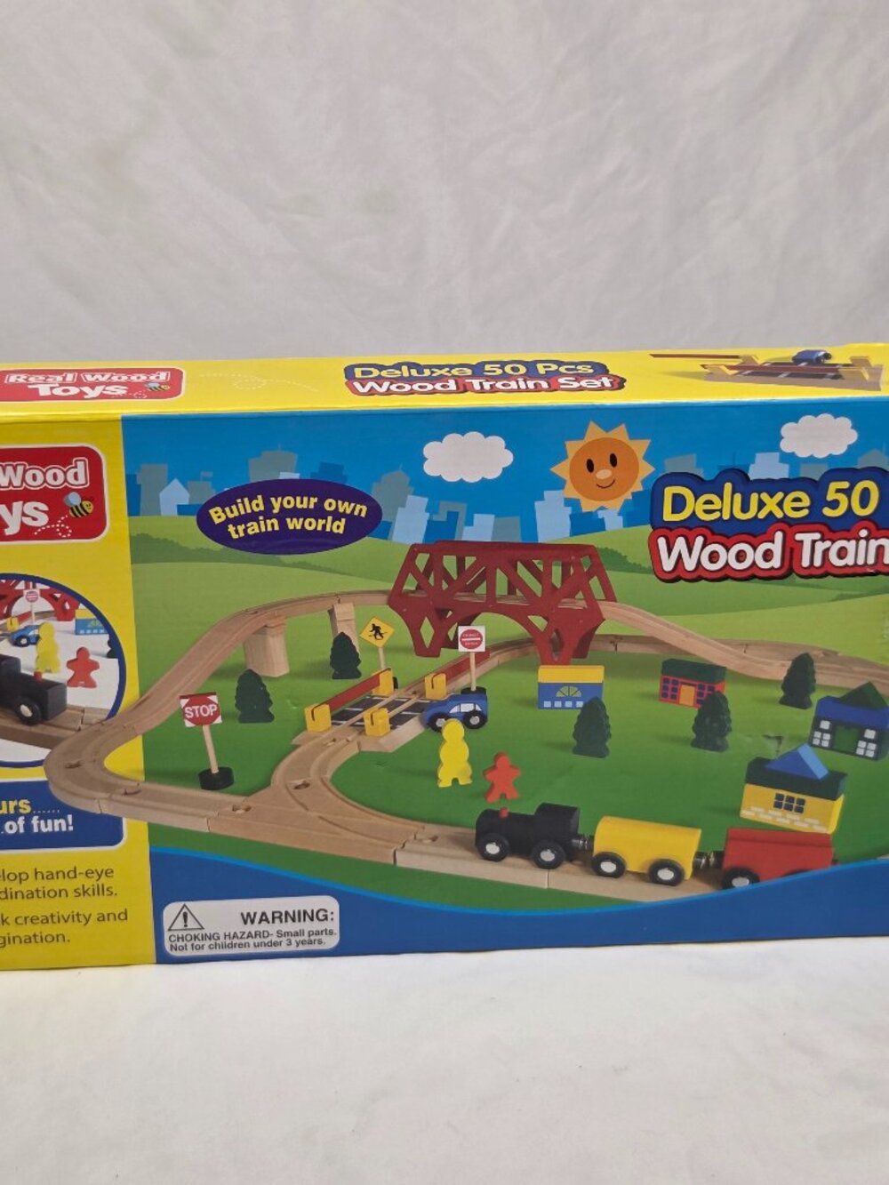 Deluxe 50 PCS Wood Train Set From Real Wood Toys Build Your Own Track Ages 3+